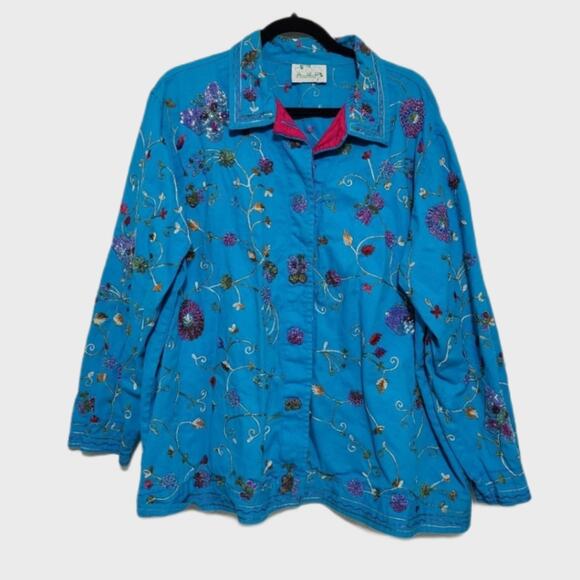 Vintage Jackets & Blazers - Vintage The Quacker Factory Blue Beaded Jacket